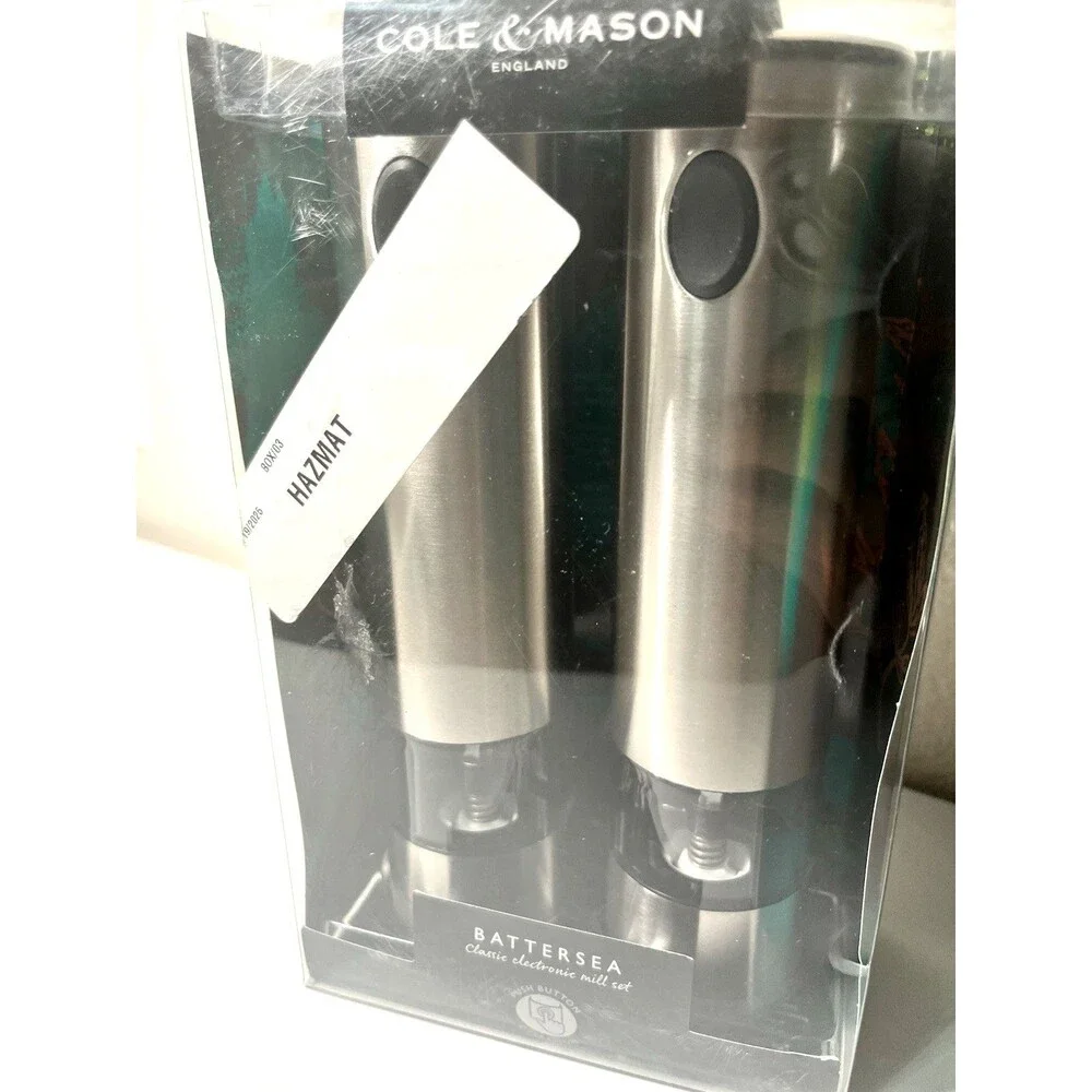 Cole & Mason Battersea Electric Salt & Pepper Mill Set Stainless Steel -New